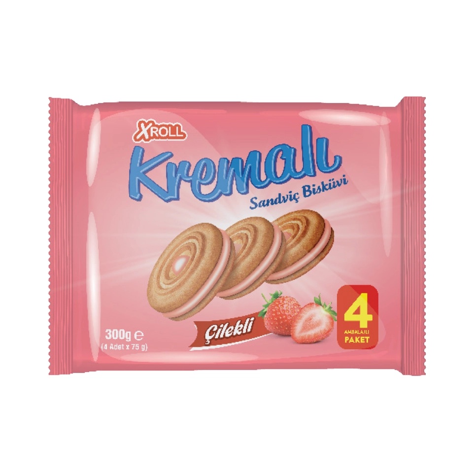 Xroll Çilekli Kremalı Bisküvi 4x75 Gr