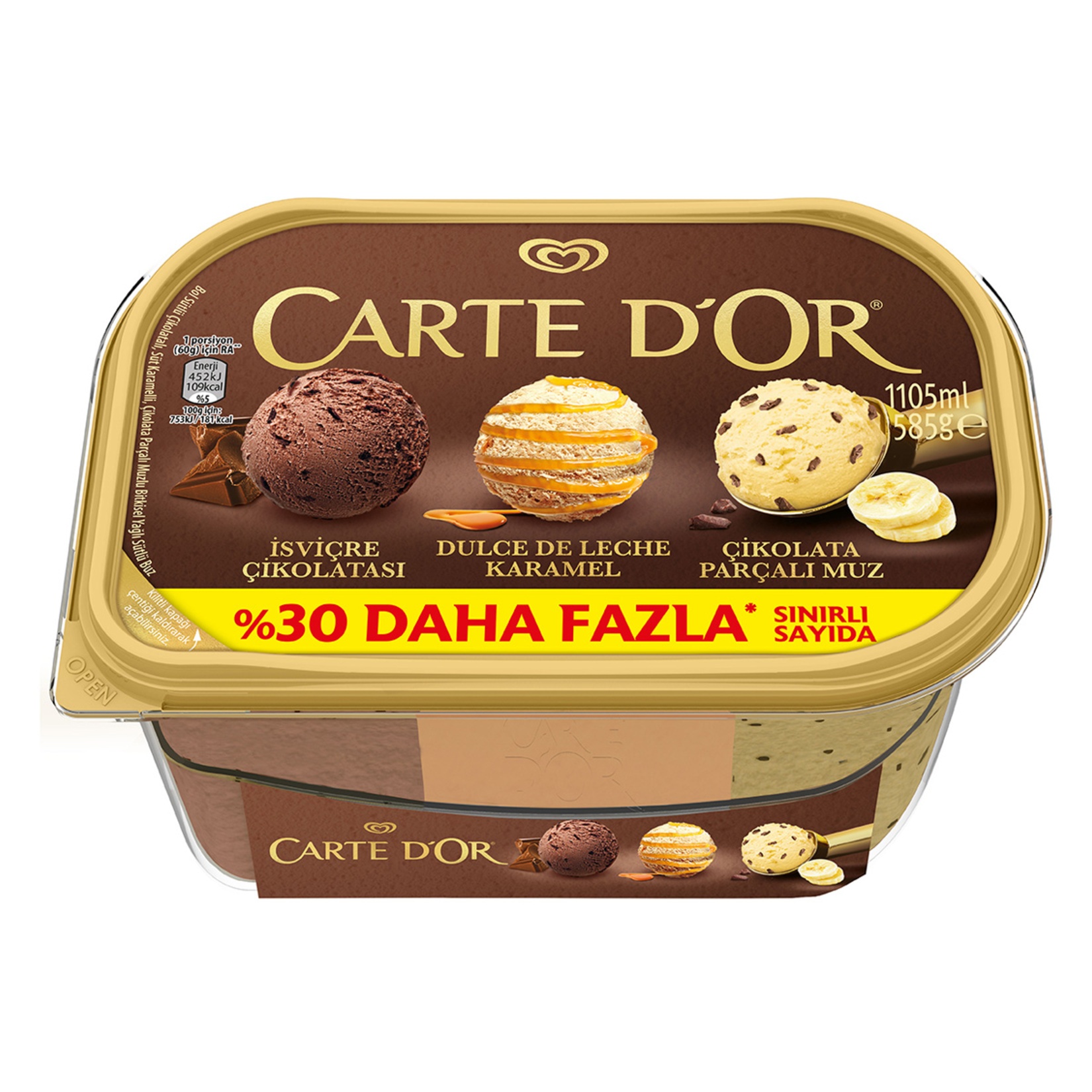 Carte d'Or İsviçre Çikolata Karamel Çikolata Parçacıklı Muz Dondurma 1.105 Lt