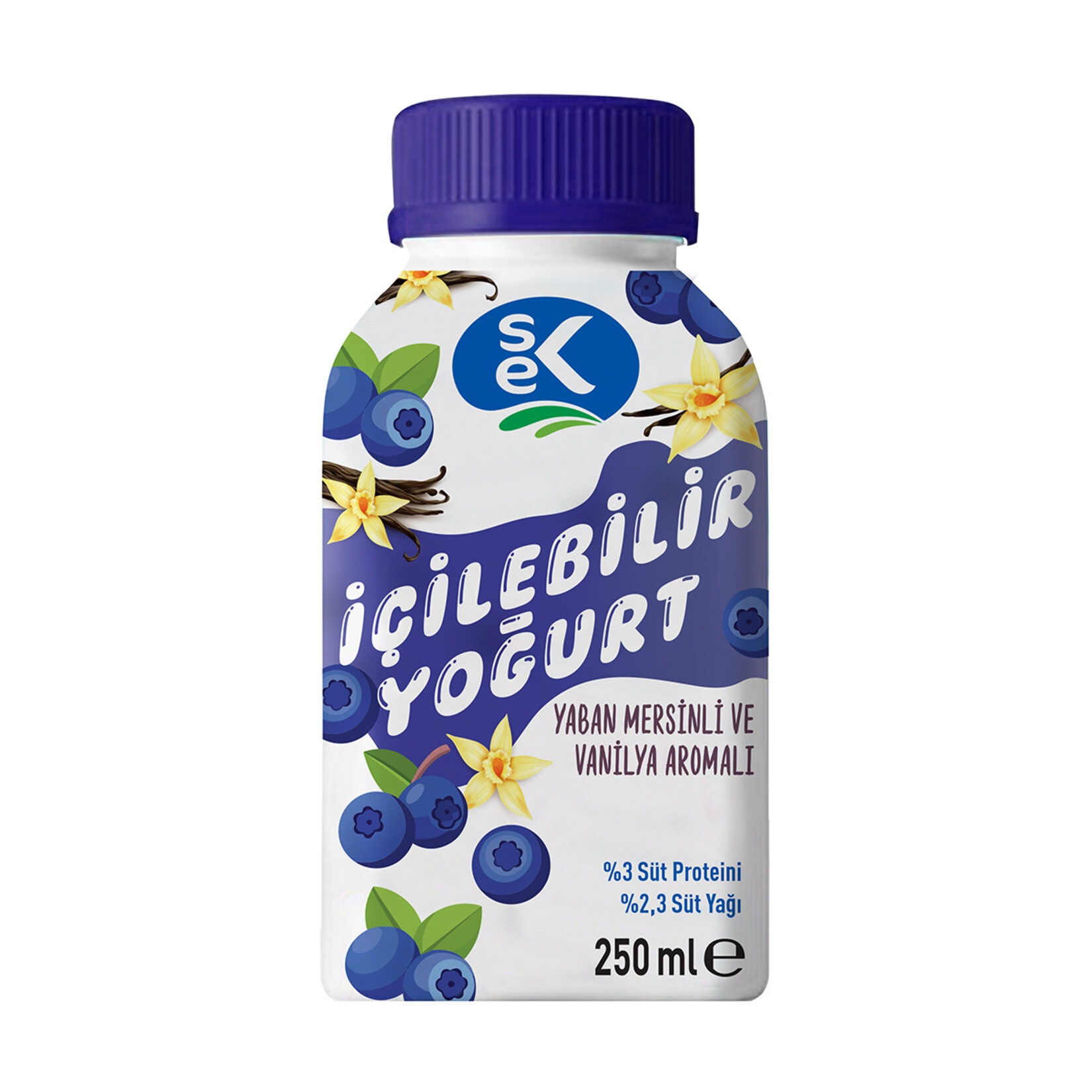 Sek Yaban Mersinli Vanilya Aromalı İçilebilir Yoğurt 250 Ml