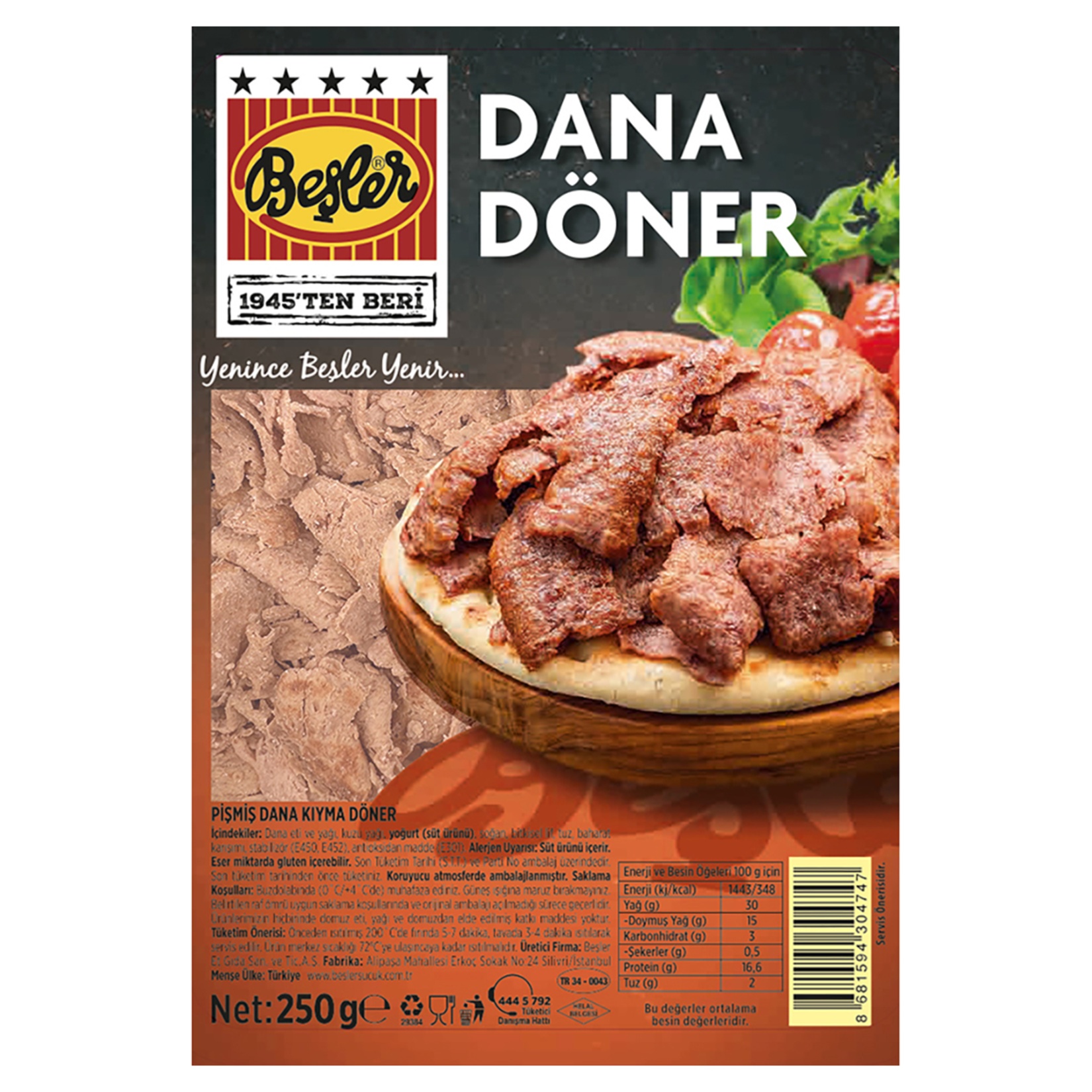 Beşler Donuk Dana Döner 250 Gr