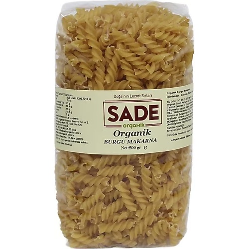 Sade Organik Burgu Makarna 500 Gr