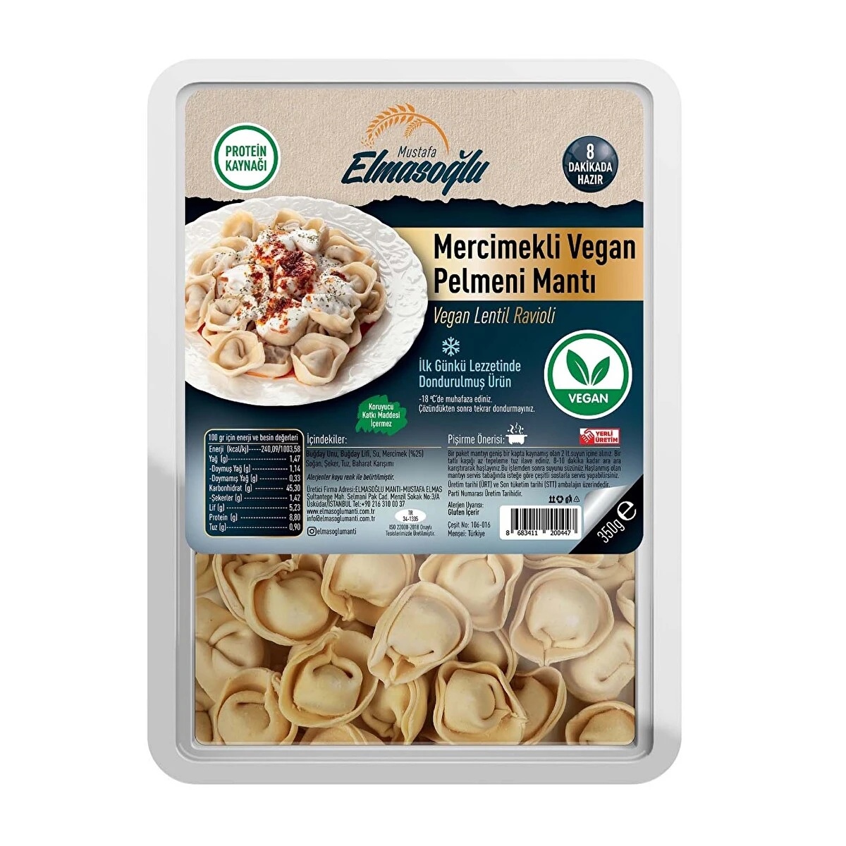 Elmasoğlu Mercimekli Vegan Pelmeni Mantı 350 Gr