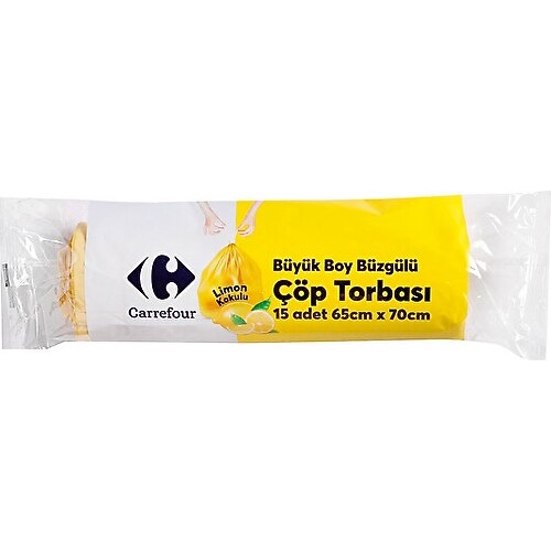 Carrefour Büzgülü Limon Çöp Torbası 65x70 Cm 15 Adet