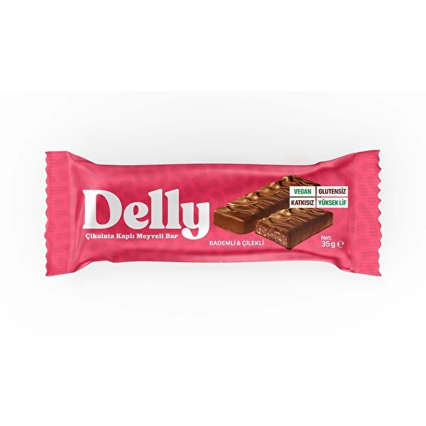 Delly Çikolata Kaplı Bademli & Çilekli Meyveli Bar 35 Gr