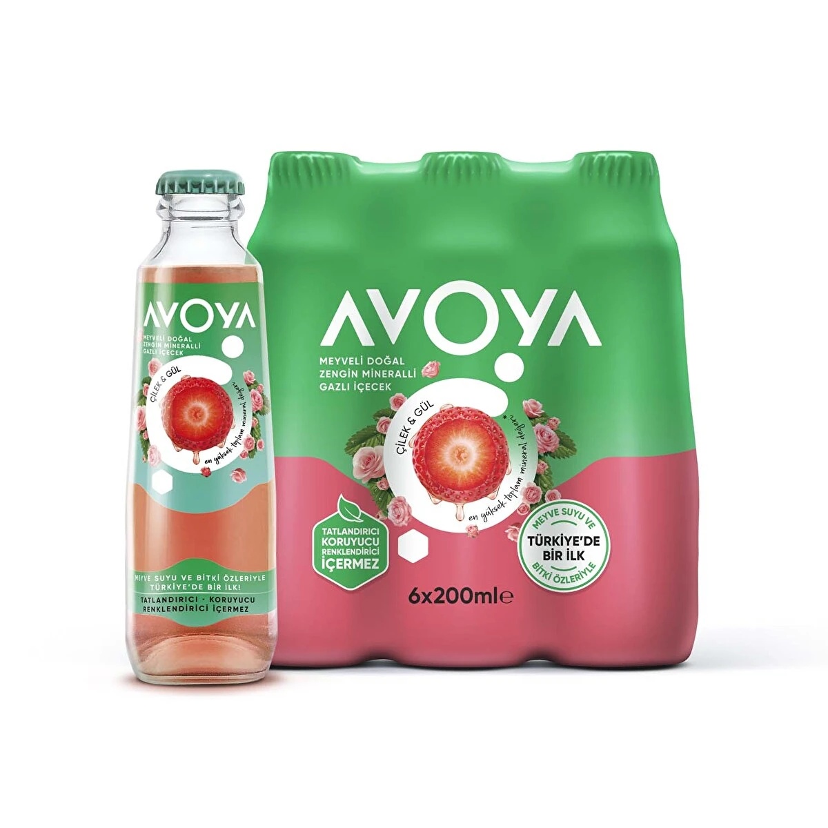 Avoya Meyveli Çilek Gül Maden Suyu 6x200 Ml