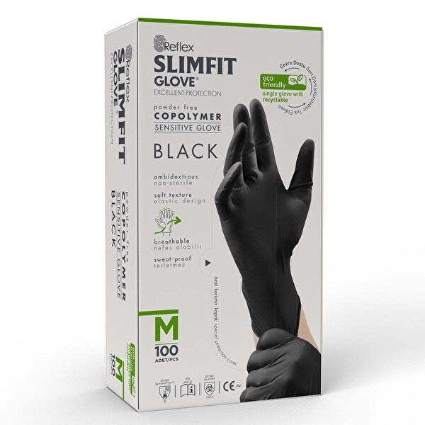 Slimfit Siyah Eldiven M Reflex 100 Adet