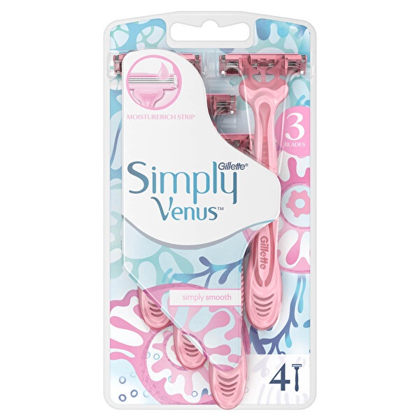 Gillette Venus Simply 3 Miami Makine + 4 Yedek Başlık 1 Adet