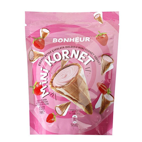 Bonheur Çilek Kremalı Mini Kornet 75 Gr