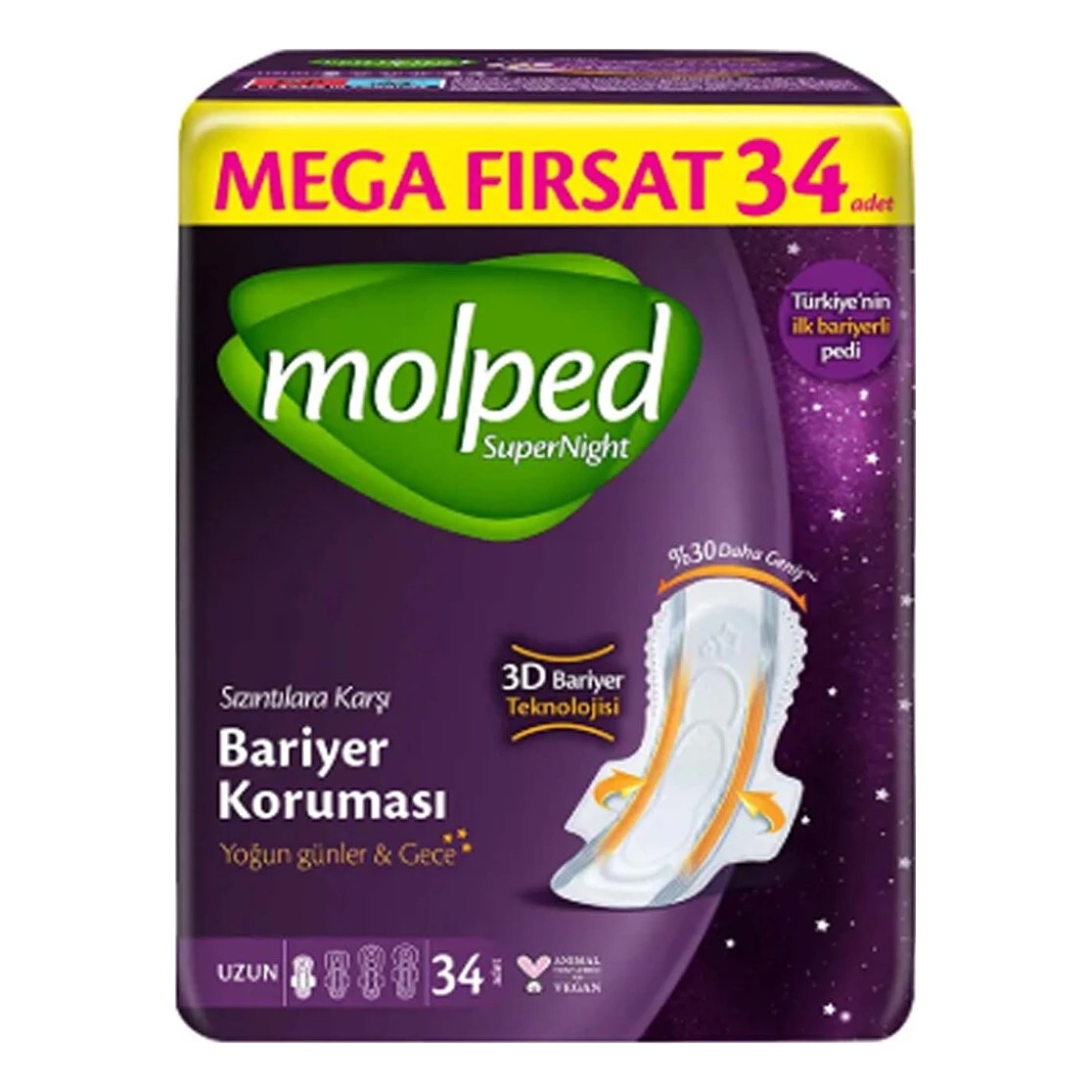 Molped Supernight Mega Uzun Hijyenik Ped 34 Adet