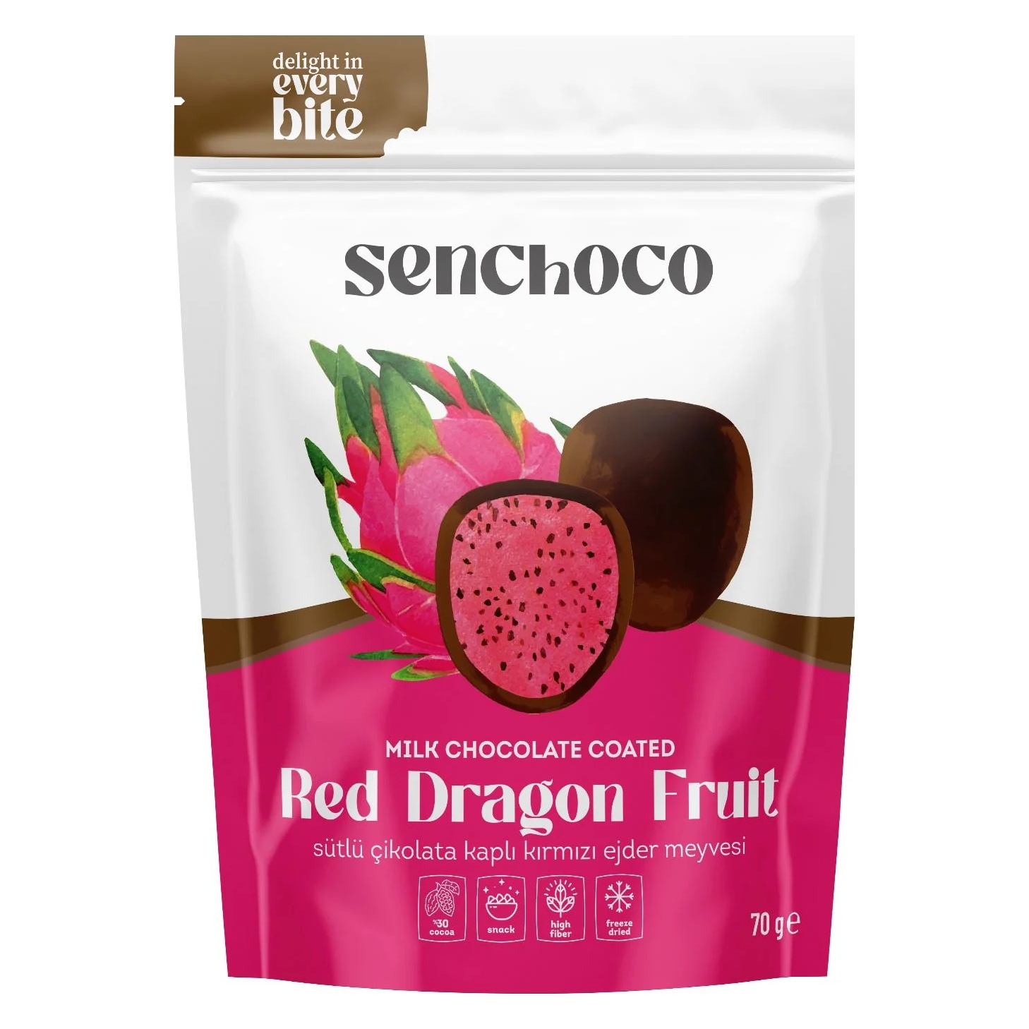 Senchoco Sütlü Çikolata Kaplı Ejder Meyvesi Draje 70 Gr