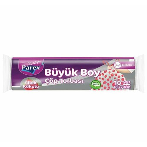 Parex Büzgülü Çöp Torbası Çilek Kokulu Büyük Boy 10 Adet
