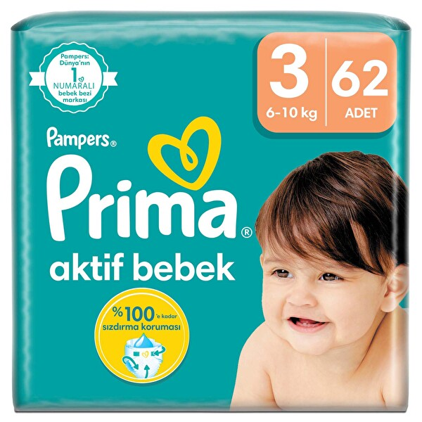 Prima Aktif Bebek Eko Paketi 3 Numara Bebek Bezi 62 Adet