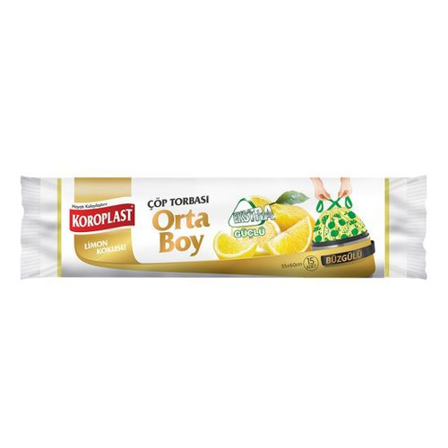 Koroplast Ekstra Güçlü Büzgülü Çöp Torbası Limon Orta Boy 15 Adet
