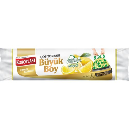 Koroplast Büyük Boy Ekstra Güçlü Büzgülü Limon Çöp Torbası 10 Adet