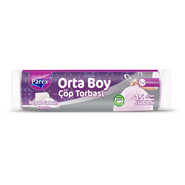 Parex Büzgülü Beyaz Sabun Kokulu Çöp Torbası Orta Boy 15 Adet