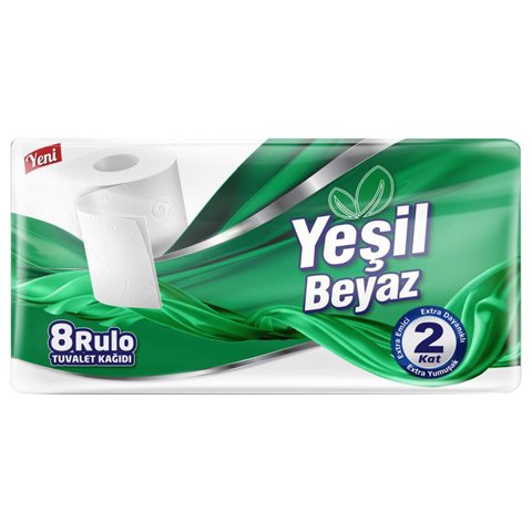 Yeşil Beyaz Eko Çift Katlı Tuvalet Kağıdı 8 Adet