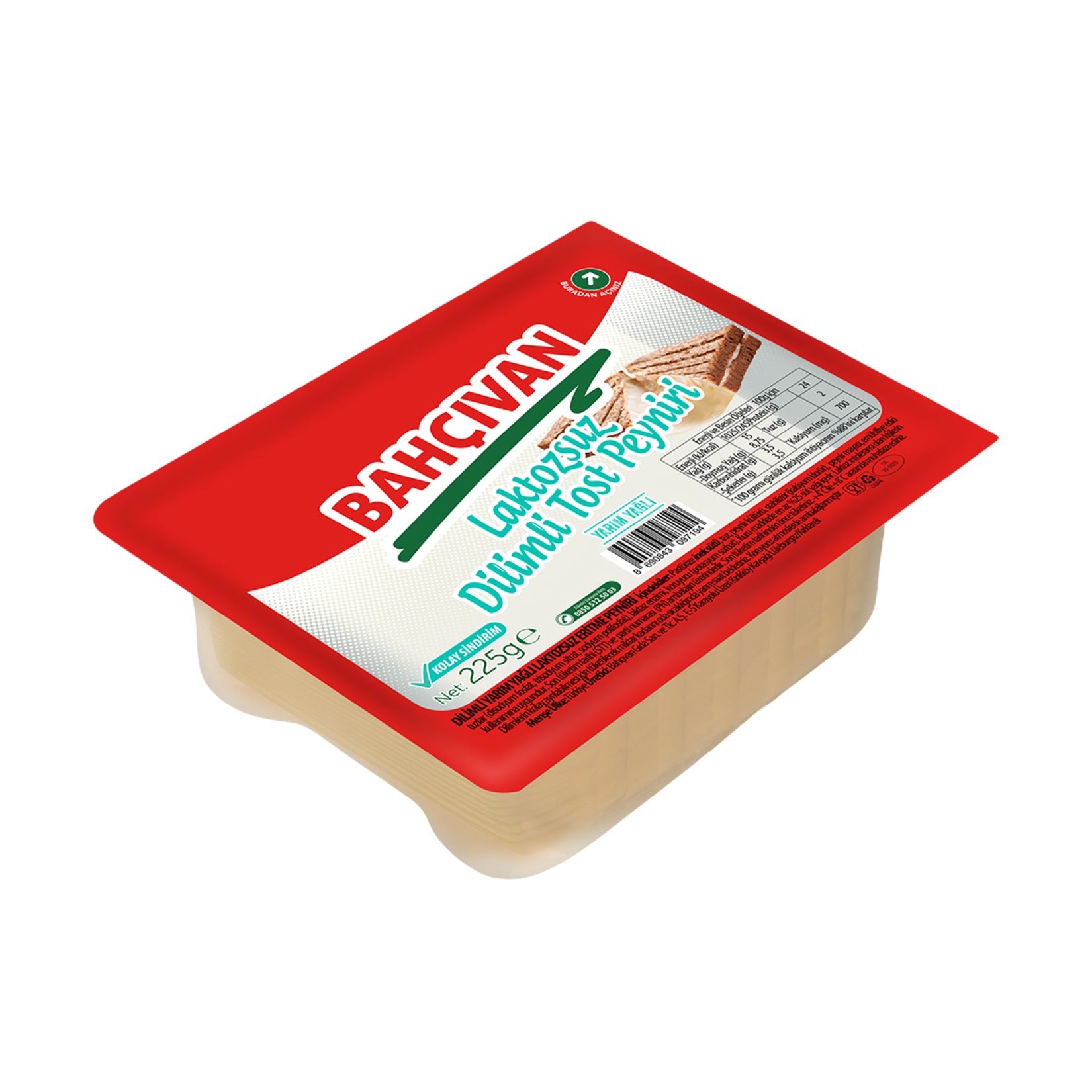 Bahçıvan Yarım Yağlı Laktozsuz Dilimli Tost Peyniri 225 Gr