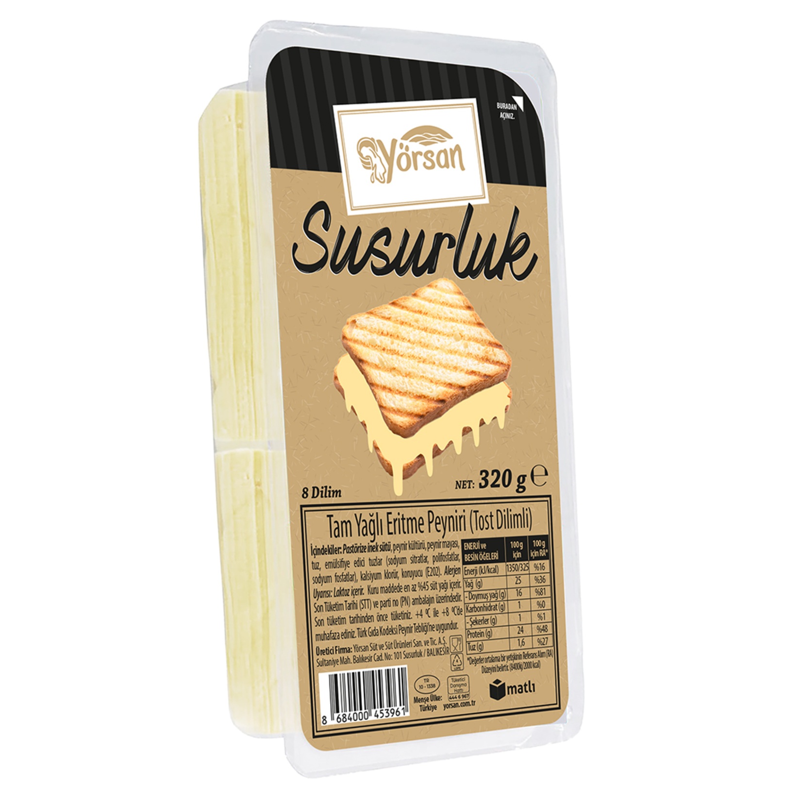 Yörsan Tam Yağlı Dilimli Eritme Peyniri 320 Gr