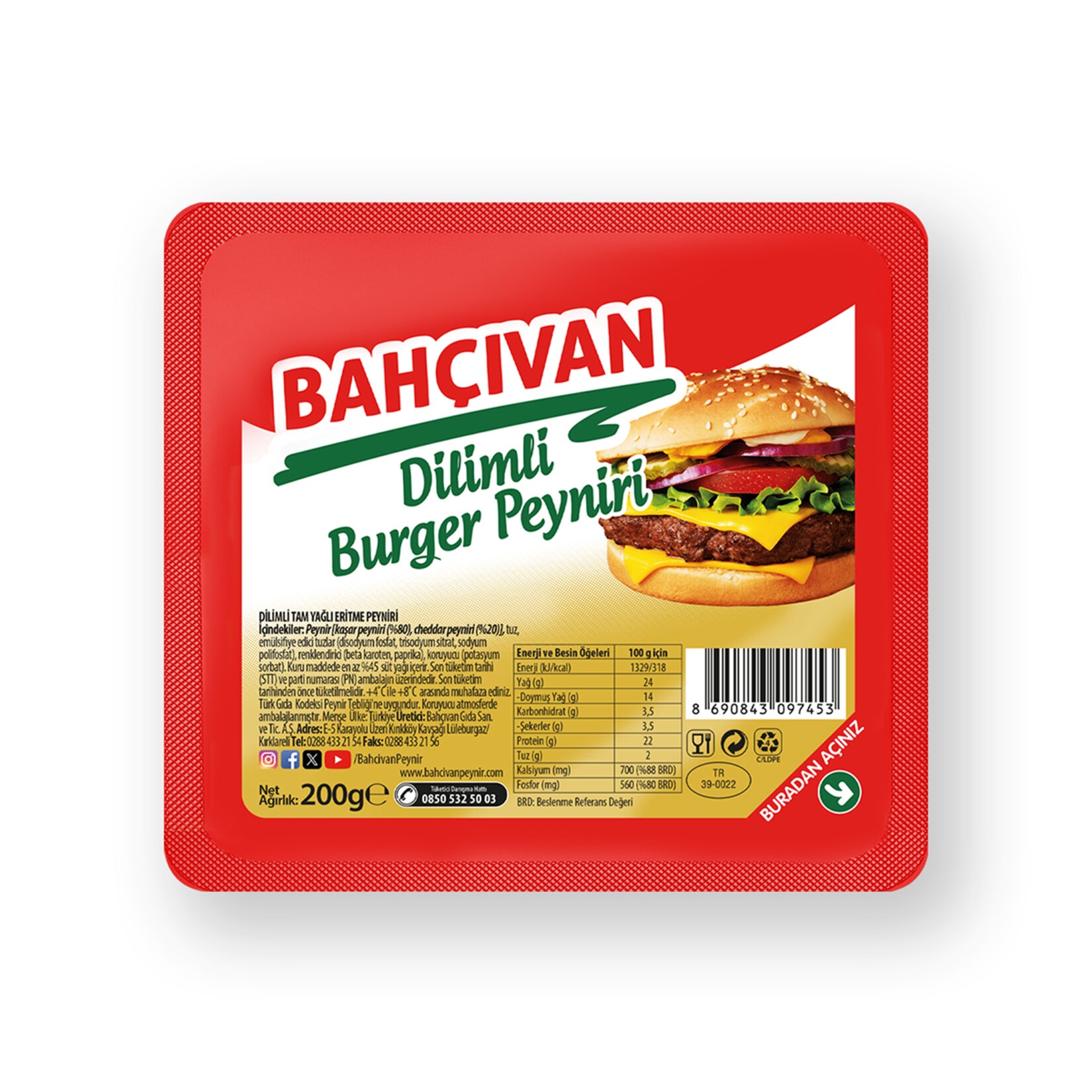 Bahçıvan Dilimli Burger Peyniri 200 Gr