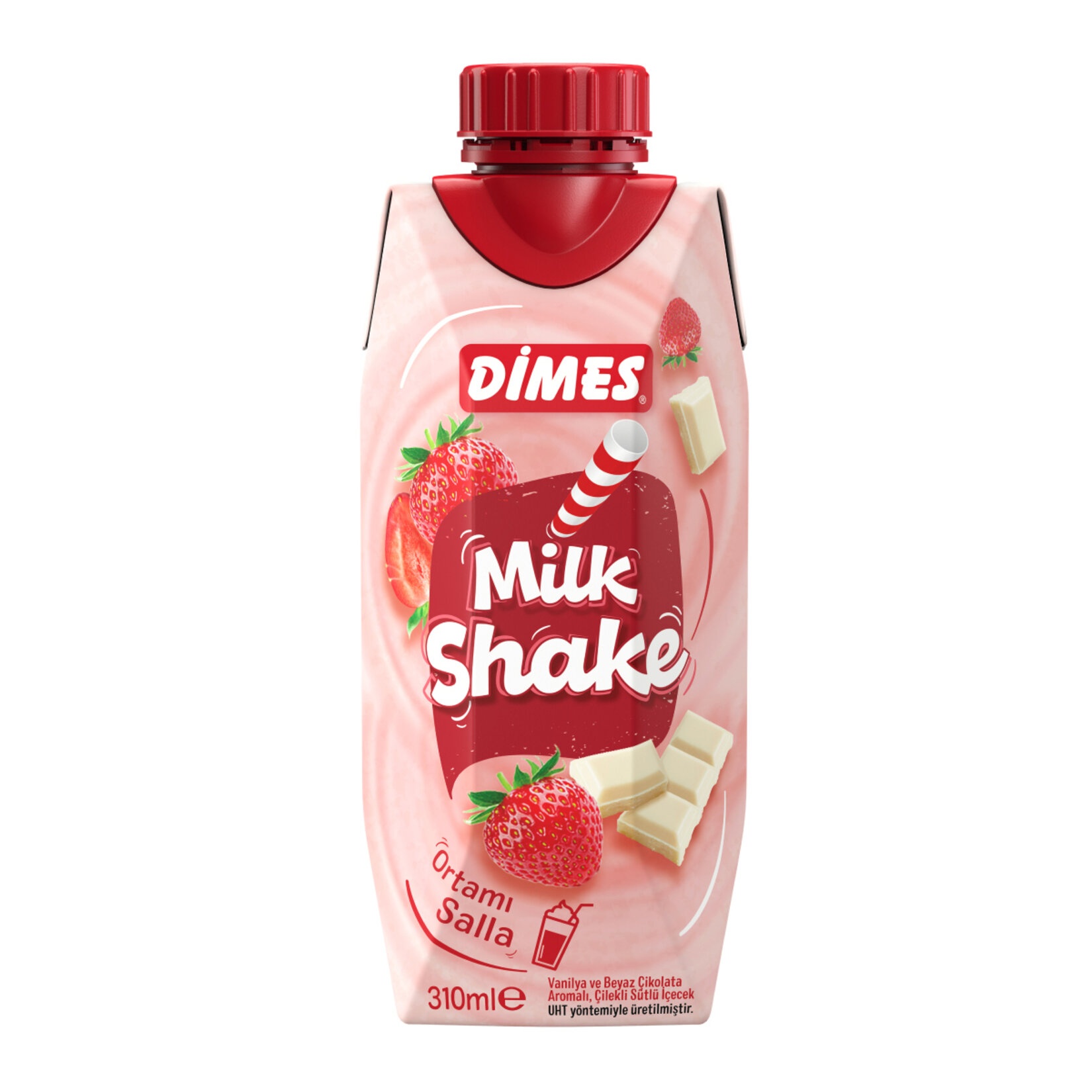 Dimes Vanilya Beyaz Çikolata Aromalı Çilekli Milkshake 310 Ml