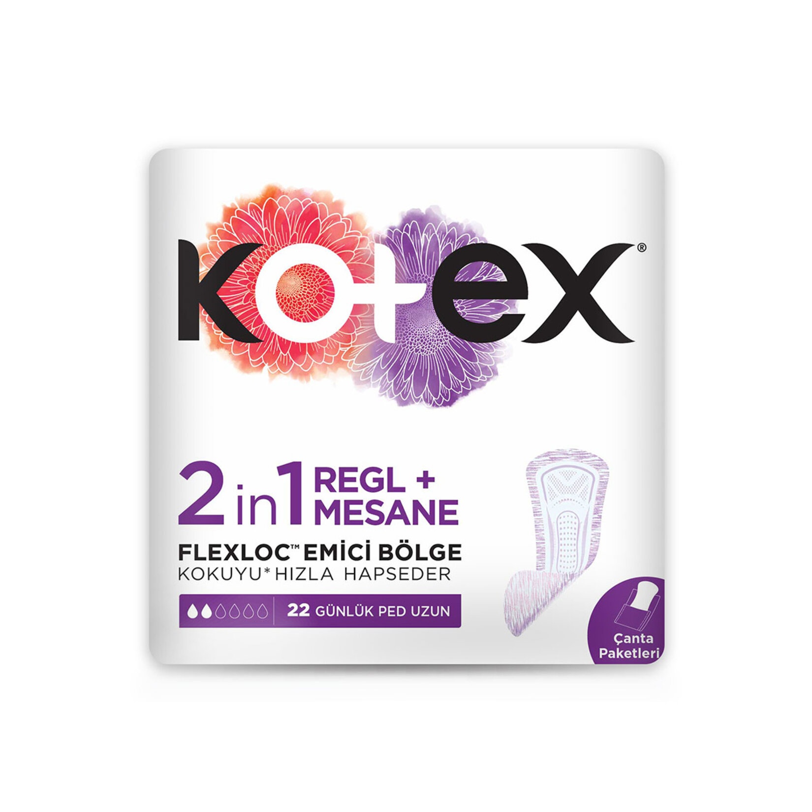 Kotex 2in1 Regl Mesane Günlük Ped 22 Adet