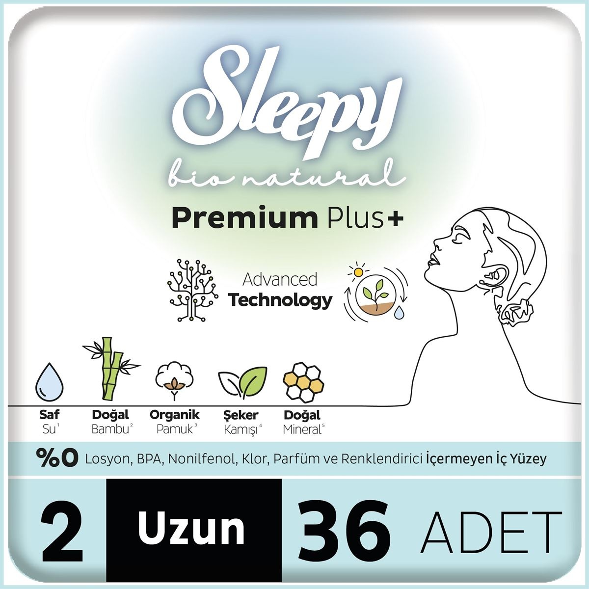 Sleepy Bio Natural Premium Plus Uzun Hijyenik Ped 36 Adet