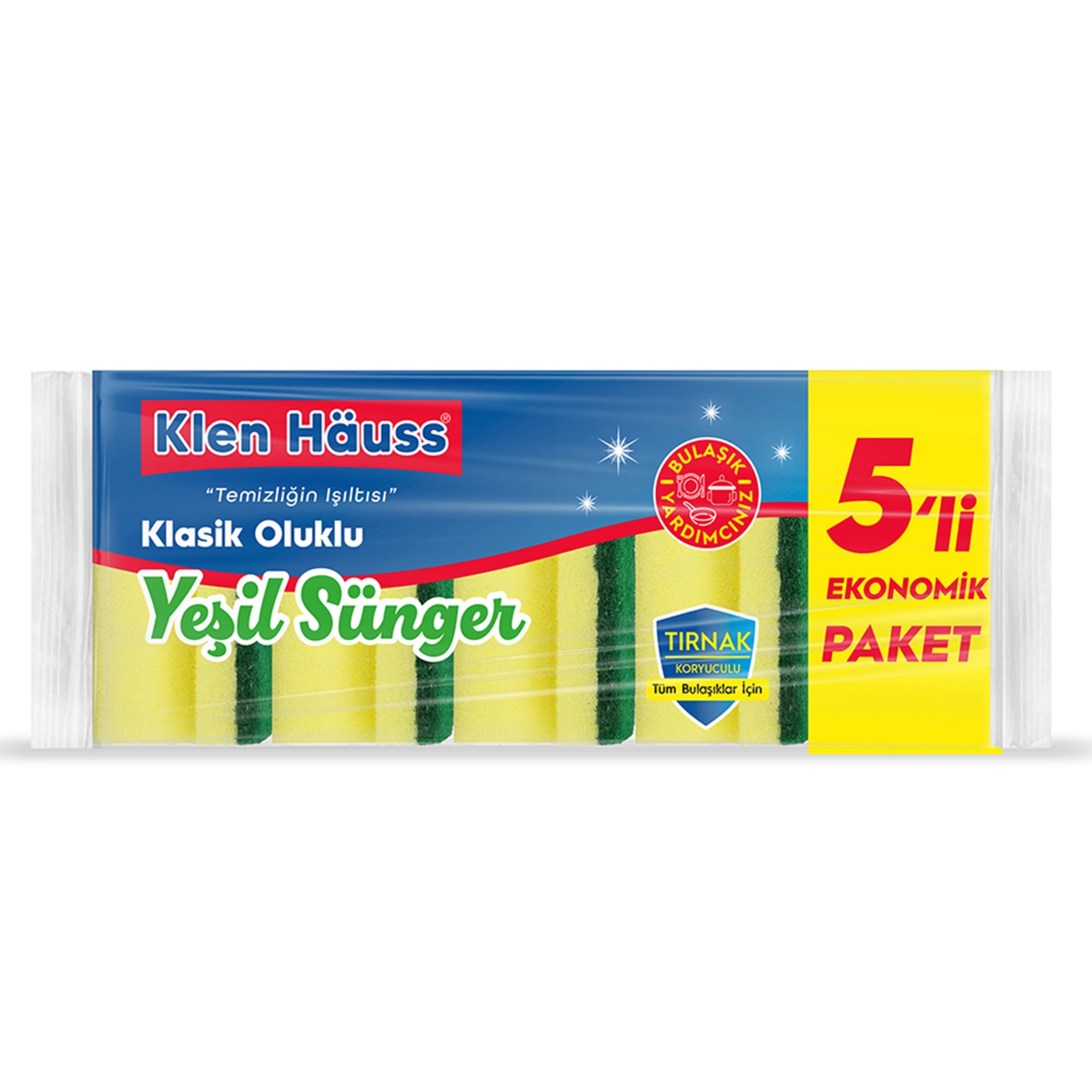 Klen Hauss Klasik Yeşil Oluklu Sünger 5 Adet