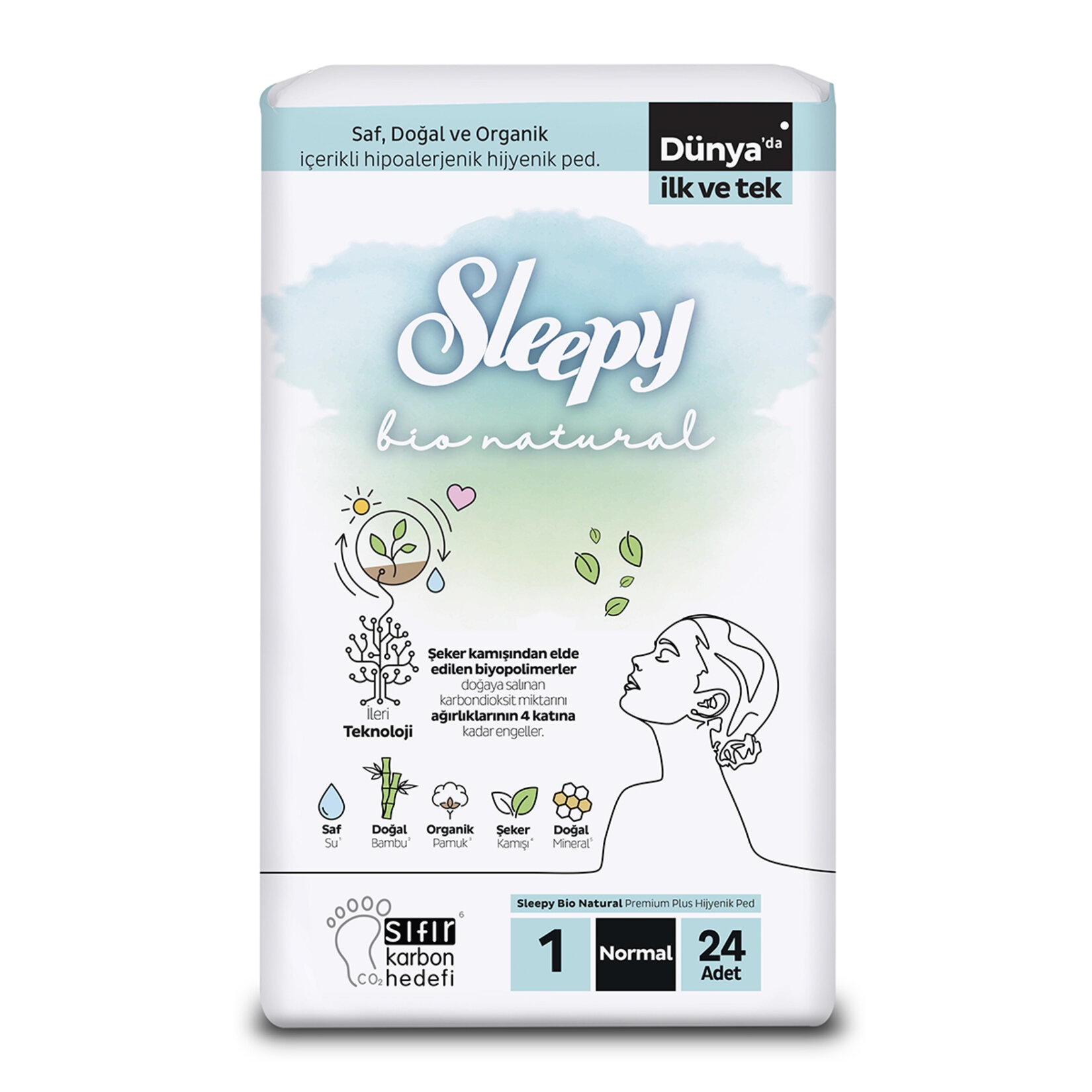 Sleepy Bio Natural Süper Normal Hijyenik Ped 24 Adet