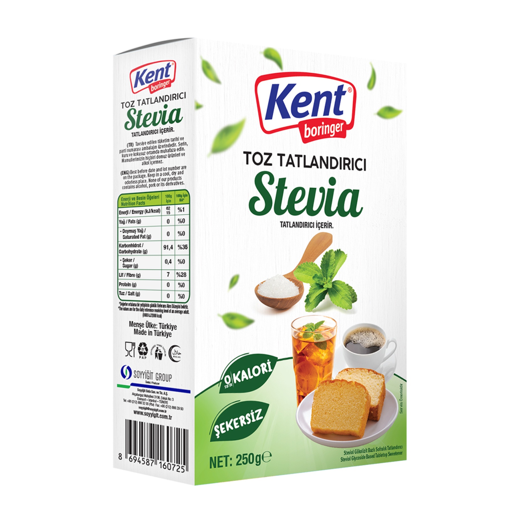 Kent Boringer Stevia Toz Tatlandırıcı 250 Gr