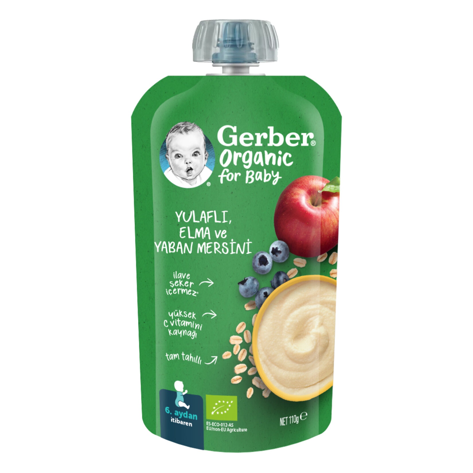 Gerber Organik Yulaflı Elma ve Yaban Mersini Püre 110 Gr