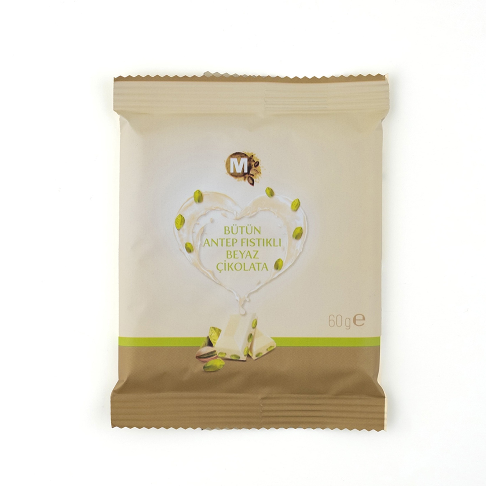 Migros Bütün Antep Fıstıklı Beyaz Çikolata 60 Gr