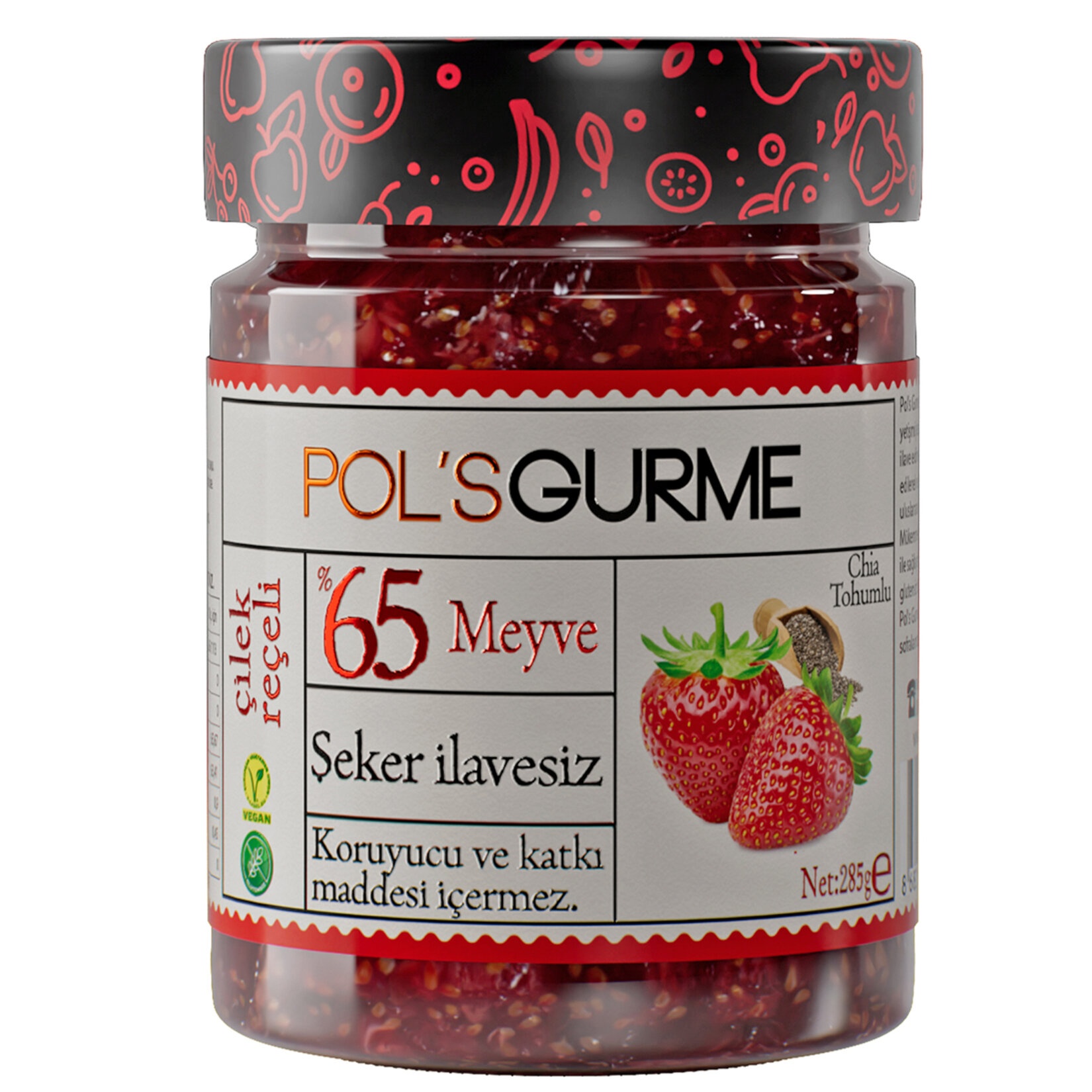 Pol's Gurme Şeker İlavesiz Çilek Reçeli 285 Gr