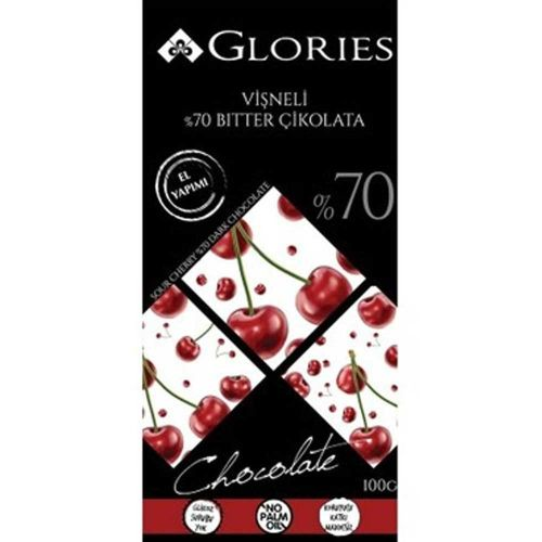 Glories Vişneli %70 Kakao Vegan Çikolata 100 Gr