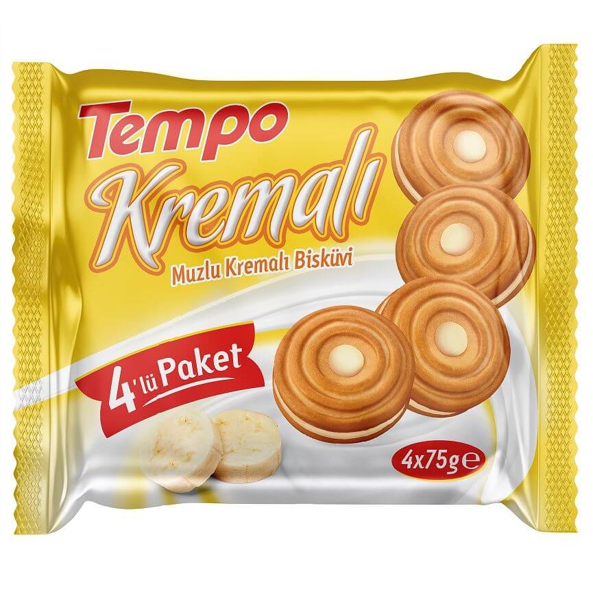 Tempo Muz Kremalı Bisküvi 4'lü 300 Gr