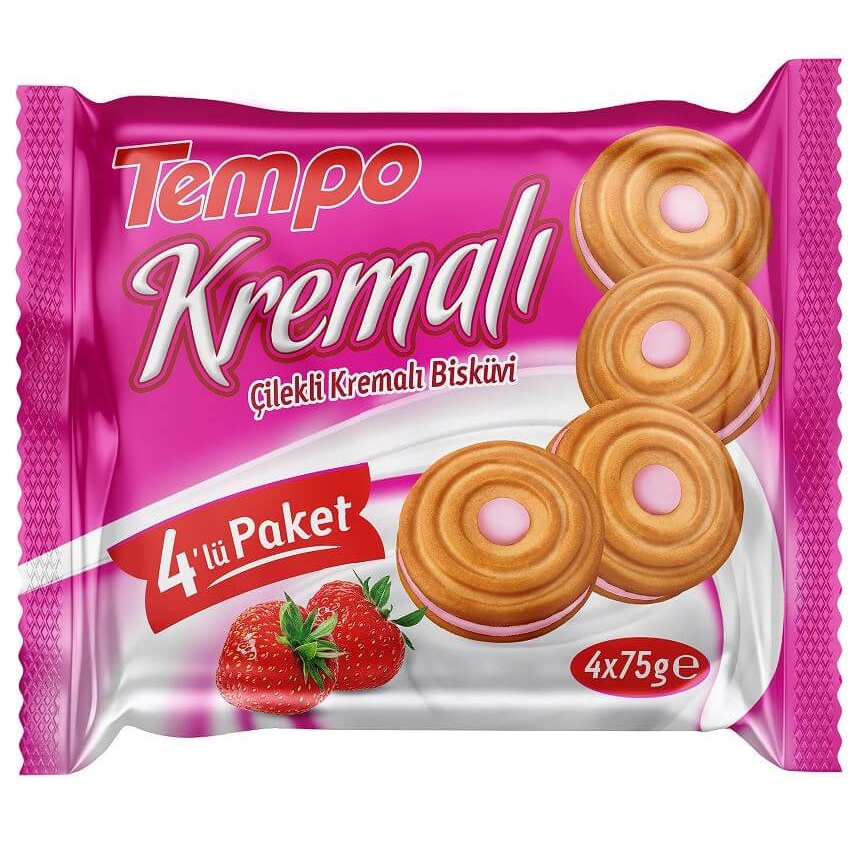 Tempo Çilek Kremalı Bisküvi 4'lü 300 Gr
