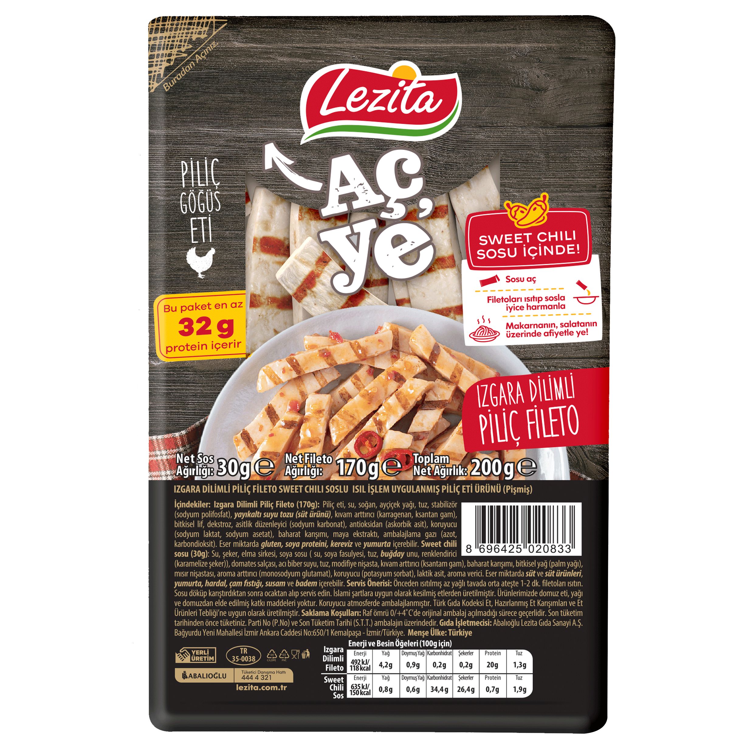 Lezita Izgara Dilim Piliç Fileto Chili Soslu 200 Gr