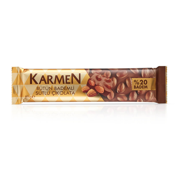 Karmen Bütün %20 Bademli Sütlü Çikolata 80 Gr