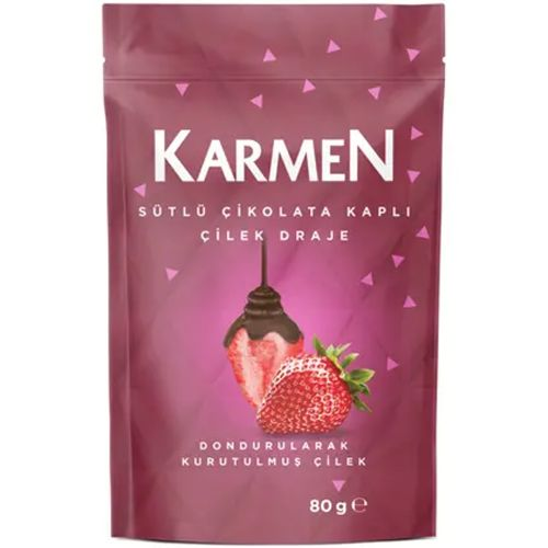 Karmen Sütlü Çikolata Kaplı Çilek Draje 80 Gr