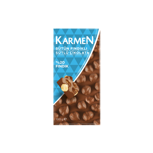 Karmen Bütün Fındıklı Sütlü Çikolata 100 Gr