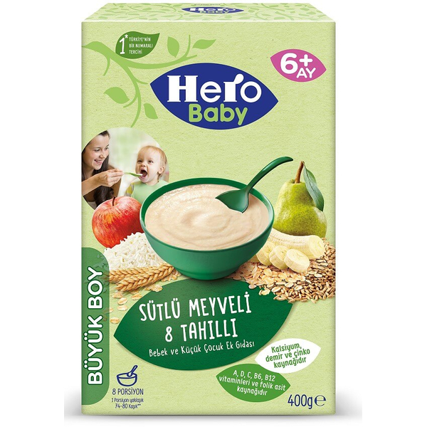 Hero Baby Sütlü Meyveli 8 Tahıllı Kaşık Mama 400 Gr