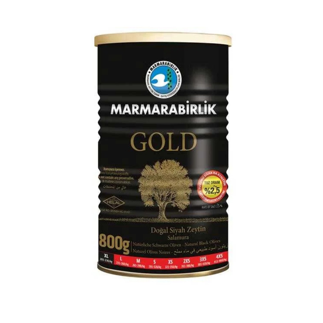 Marmarabirlik Gold Az Tuzlu Siyah Zeytin 261-290 Kalibre 800 Gr
