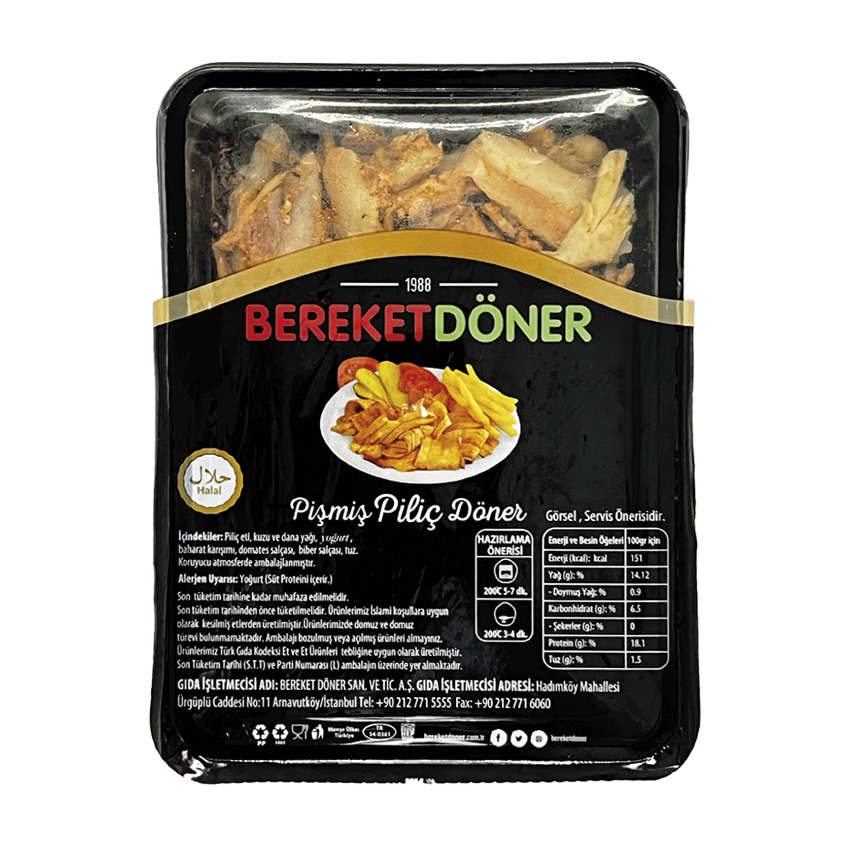 Bereket Pişmiş Donuk Piliç Döner 200 Gr